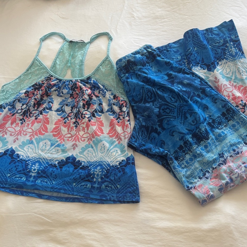 Blue and Pink Women's Pajama Set